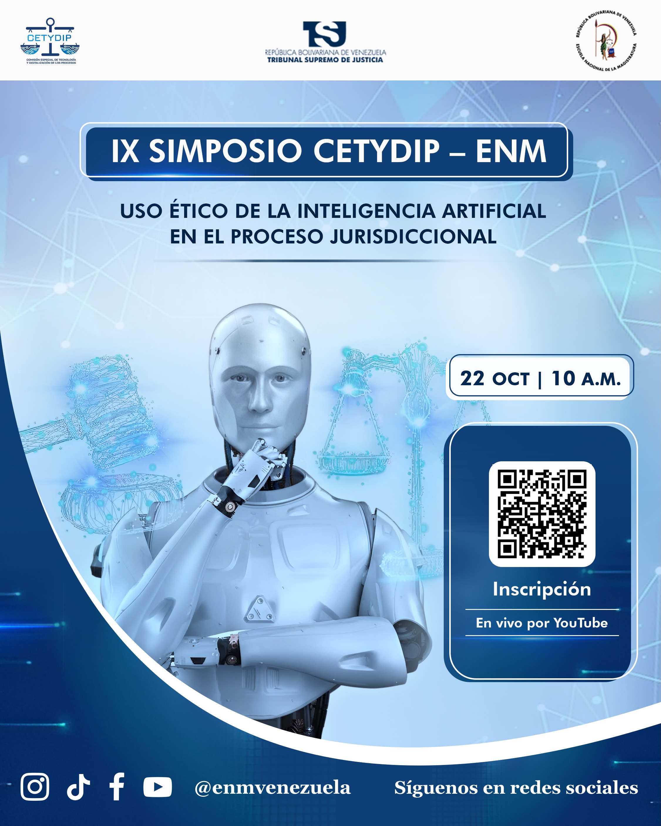 Afiche oficial del IX Simposio CETYDIP–ENM, 22 de octubre a las 10:00 a. m., con código QR de inscripción